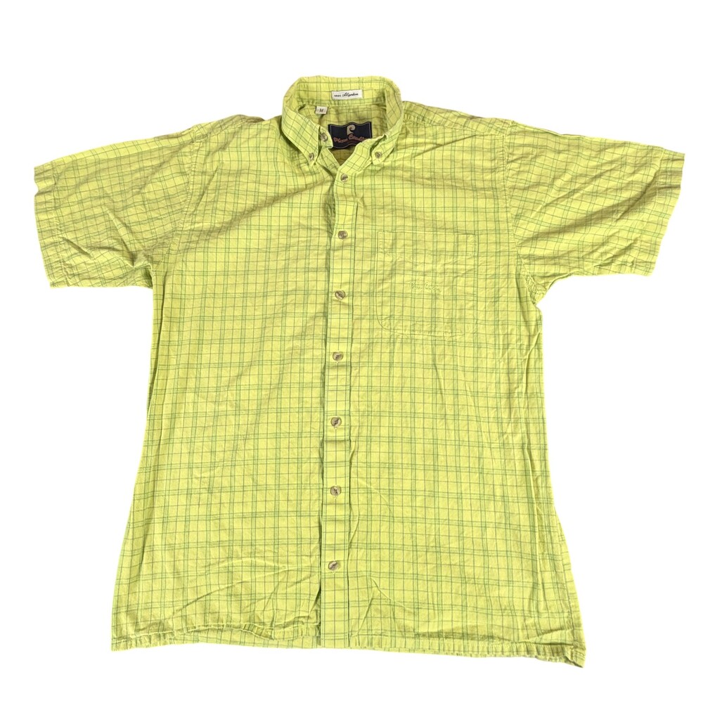Pierre Cardin Shirt Mens Medium Yellow Plaid Short Sleeve Button Down Casual